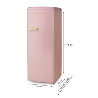 DOMO Retro Køleskab – 218 L, Pastelrosa, 144,5 cm, LED, 24 L Fryser, Justerbar Temperatur