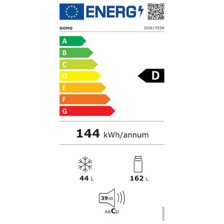 DOMO Retro Køleskab – 206 L, Blue Pastel, LED, 44 L Fryser, 144,5 cm, Lavt Energiforbrug
