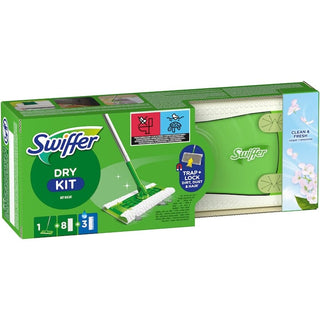 Swiffer Trap & Lock mop sæt – 1 mop + 8 tørre og 3 våde klude – Citron