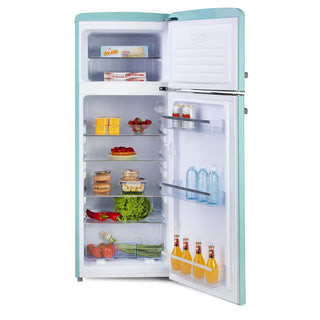 DOMO Retro Køleskab – 206 L, Blue Pastel, LED, 44 L Fryser, 144,5 cm, Lavt Energiforbrug
