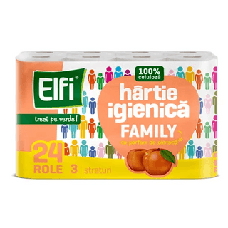 Elfi familie pakke, Toiletpapir med ferskenduft 3 Lag, 24 ruller