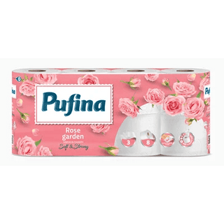 Pufina 8 ruller toiletpapir i 3 lag med rosenduft