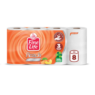 Toiletpapir Fine Life – 3 lag, ferskenduft, 8 ruller