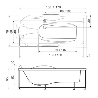 Badekar med hydromassage Kadda Daniela 150 x 78 cm