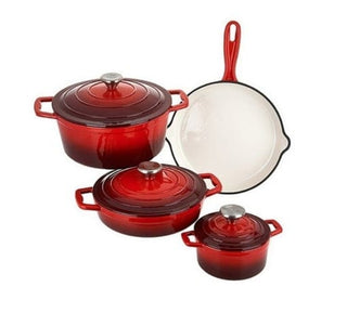 Carl Schmidt Sohn Xanten – Premium Set af Emaljerede Støbejernsgryder og Pande (7 Dele) – Rød / Sort