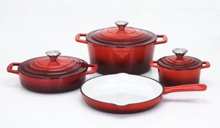 Carl Schmidt Sohn Xanten – Premium Set af Emaljerede Støbejernsgryder og Pande (7 Dele) – Rød / Sort