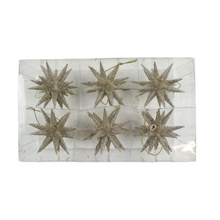Juledekoration – Stjerner, guld, plast, 8 cm, sæt med 6 stk.