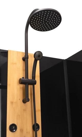 Hydromassage Brusekabine – 120 x 80 cm | Rektangulær | Sort & Bambus | Lav bund